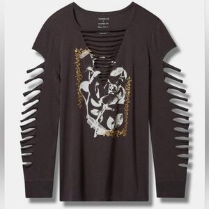 New Torrid Roses Classic Fit Cotton Slashed Neck Long Sleeve Tee